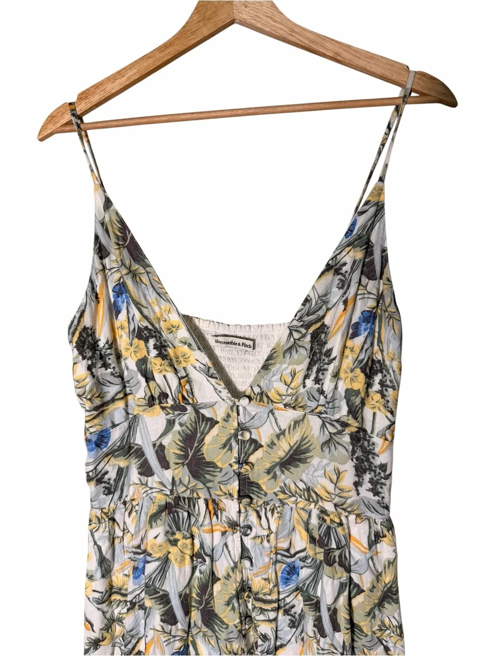 Abercrombie & Fitch Floral Spaghetti-Strap Maxi Dress in Yellow, Blue and Green